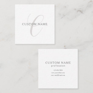 Elegant Modern Monogram Grey & White (editable) Square Business Card