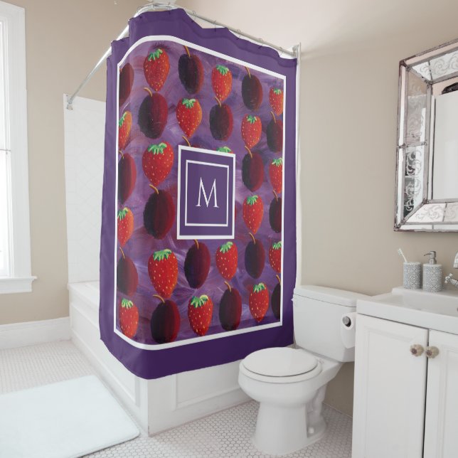 Elegant Modern Monogram Initial Summer Fruits Shower Curtain (In Situ)