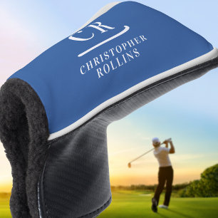 Elegant Modern Monogram Initials Name Blue Putter Golf Head Cover