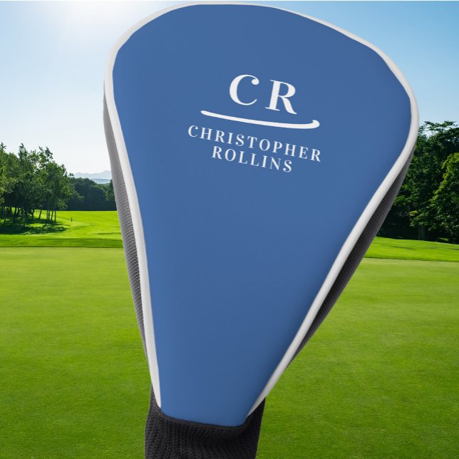 Elegant Modern Monogram Initials Name Custom Blue Golf Head Cover (Elegant Modern Monogram Initials Name Custom Blue Golf Head Cover)