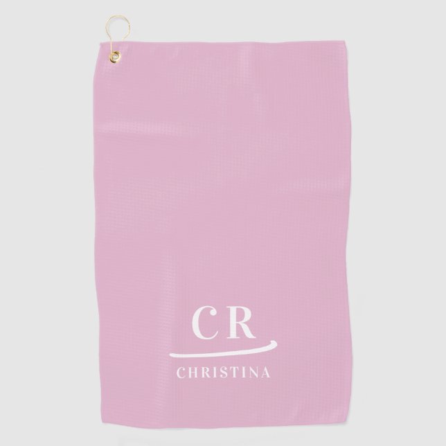 Elegant Modern Monogram Initials Name Pink White Golf Towel (Front)