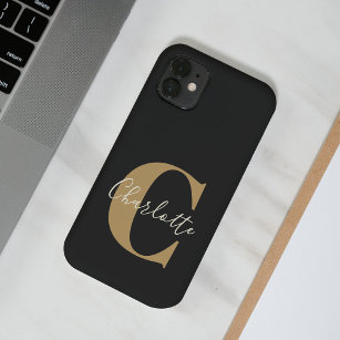 Elegant Modern Monogram Name in Black Gold Case-Mate iPhone 14 Case