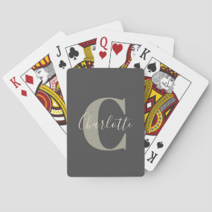 Elegant Modern Monogram Name in Black Grey Playing Cards