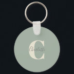 Elegant Modern Monogram Name in Sage Green  Key Ring<br><div class="desc">Simple Personalised Monogram and Name in Sage Green Keychain</div>