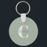 Elegant Modern Monogram Name in Sage Green  Key Ring<br><div class="desc">Simple Personalised Monogram and Name in Sage Green Keychain</div>