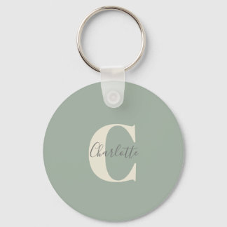 Elegant Modern Monogram Name in Sage Green  Key Ring