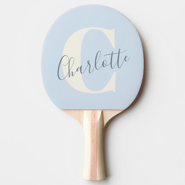 Elegant Modern Monogram Name in Soft Blue Ping Pong Paddle (Front)