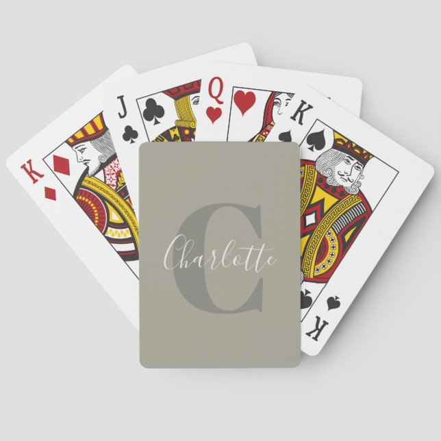 Elegant Modern Monogram Name in Taupe Playing Cards (Back)