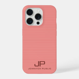 Elegant Modern Monogram Name Peach Colour Stripes iPhone 15 Pro Case