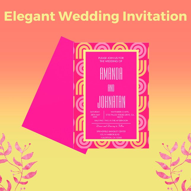 Elegant Modern Monogram Neon Pink Geometric Shapes Invitation (Creator Uploaded)