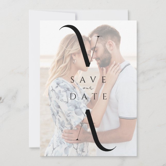 Elegant Modern  Monogram Photo Wedding Save The Date (Front)