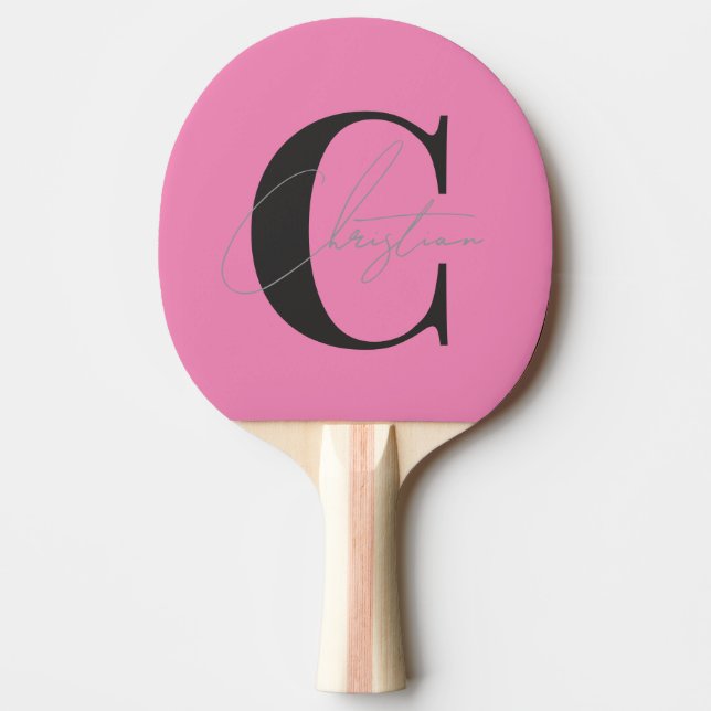 Elegant Modern Monogram Pink and Black Ping Pong Paddle (Front)