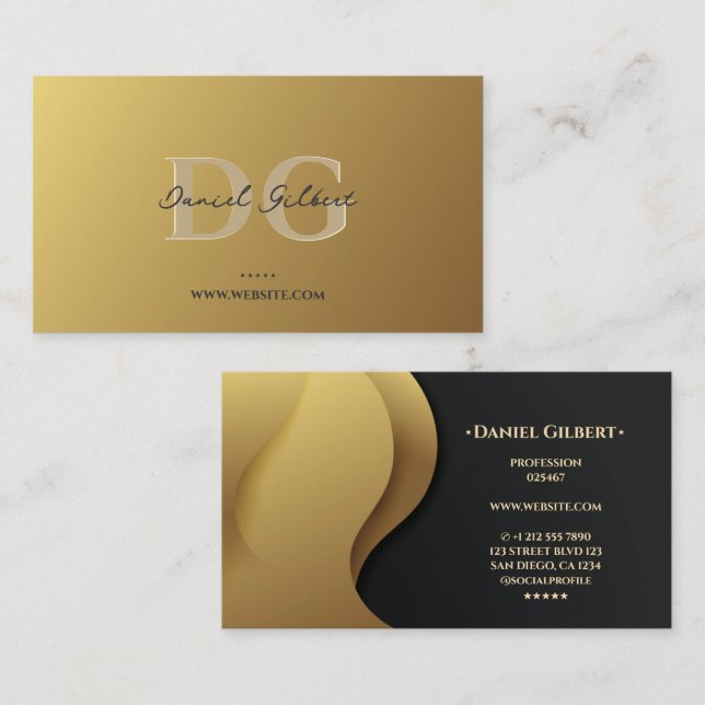 Elegant Modern Monogram Professional Gold Business Card (Front/Back)