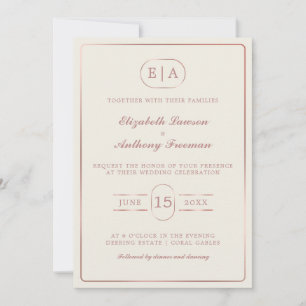 Elegant Modern Monogram Rose Gold Wedding  Invitation