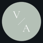Elegant Modern Monogram Sage Green Wedding Classic Round Sticker<br><div class="desc">Modern monogram wedding stickers in sage green colour.</div>