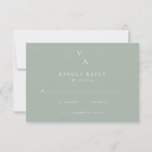 Elegant Modern Monogram Sage Green Wedding RSVP Card
