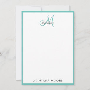 Elegant Modern Monogram Simple Girly Teal Note  Card