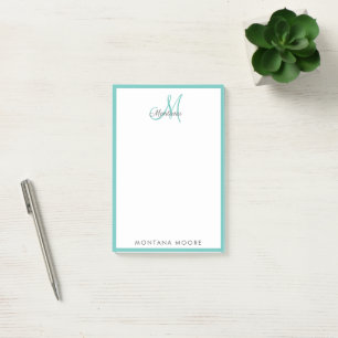 Elegant Modern Monogram Simple Girly Teal Post-it Notes