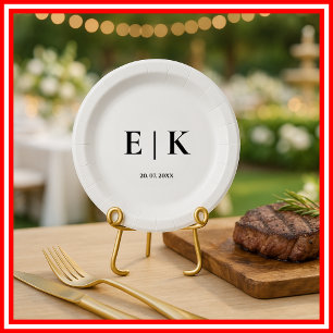 Elegant Modern Monogram Simple Wedding Paper Plate