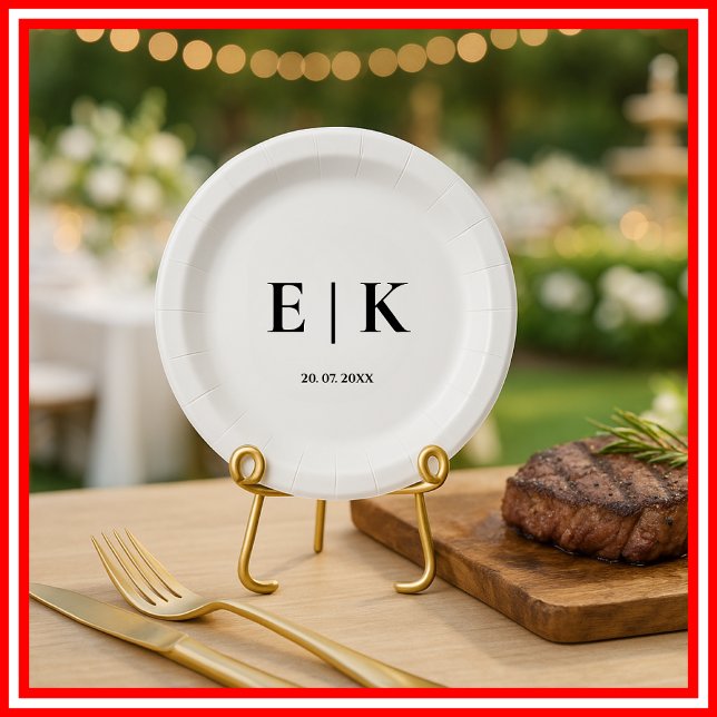Elegant Modern Monogram Simple Wedding Paper Plate (Creator Uploaded)