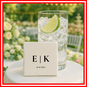 Elegant Modern Monogram Simple Wedding Stone Coaster