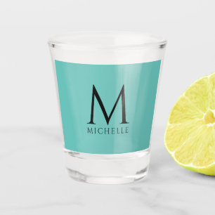 Elegant Modern Monogram Template Clean Teal Shot Glass
