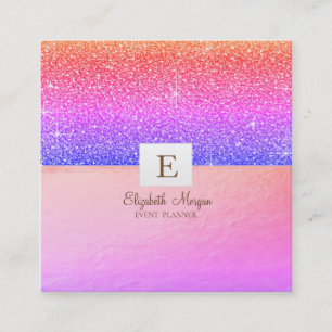 Elegant Modern Monogram Violet Ombre Glitter  Square Business Card