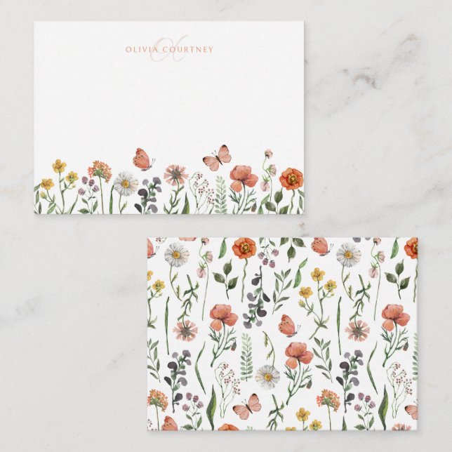 Elegant Modern Monogram Watercolor Wildflower  Card (Front/Back)