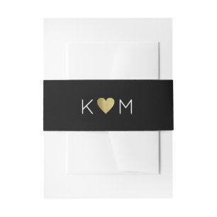 elegant & modern monogram wedding black invitation belly band