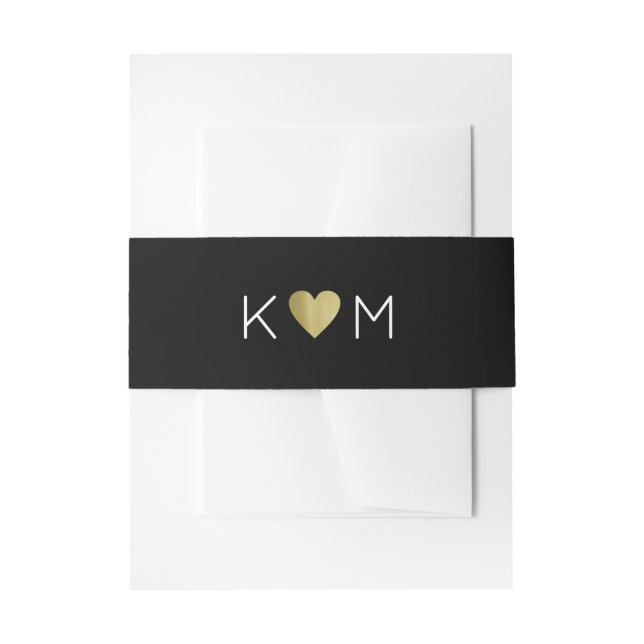 elegant & modern monogram wedding black invitation belly band (Front Example)