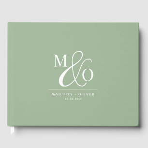 Elegant Modern Monogram Wedding Sage Green Guest Book