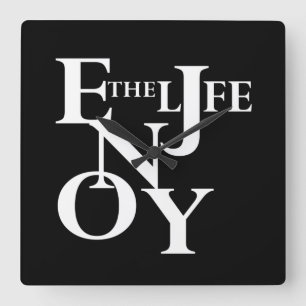 Elegant Modern Monograme Enjoy life Square Wall Clock