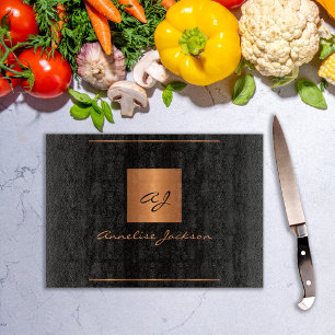 Elegant modern monogrammed chic unique black gold cutting board