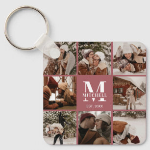 Elegant Modern Monogrammed Couple Photo Collage Key Ring