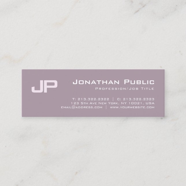 Elegant Modern Monogrammed Design Salon Plain Mini Business Card (Front)