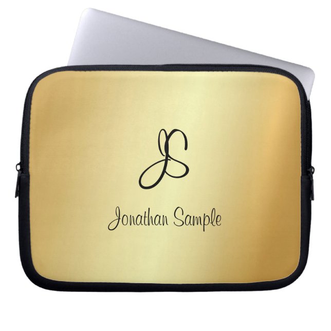 Elegant Modern Monogrammed Faux Gold Template Laptop Sleeve (Front)