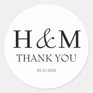 Elegant Modern Monogrammed Wedding Thank You Classic Round Sticker
