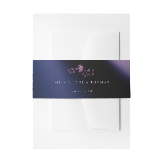 Elegant Modern Moody Dark Purple Floral Wedding Invitation Belly Band (Front Example)