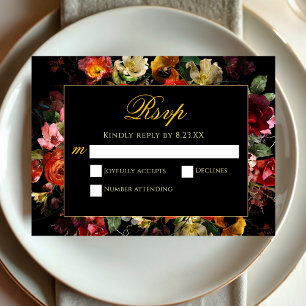 Elegant modern moody flowers wedding RSVP card