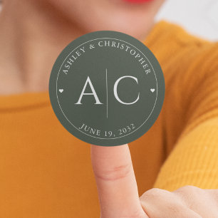Elegant Modern Moss Green Wedding Classic Round Sticker