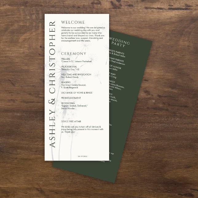 Elegant Modern Moss Green Wedding Programme (Creator Uploaded)