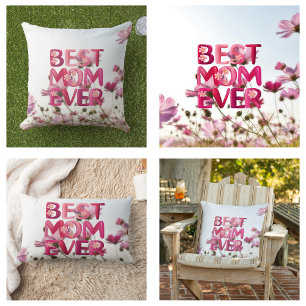 Elegant Modern Mother's Best Mum Ever Pink Floral Lumbar Cushion