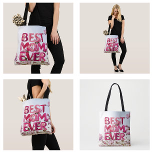Elegant Modern Mother's Best Mum Ever Pink Floral Tote Bag