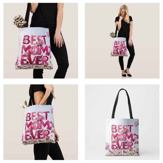 Elegant Modern Mother's Best Mum Ever Pink Floral Tote Bag (Elegant Modern Mother's Best Mom Ever Pink Floral Tote Bag)