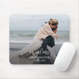 Elegant Modern Mr and Mrs Monogram Wedding Photo Mouse Pad