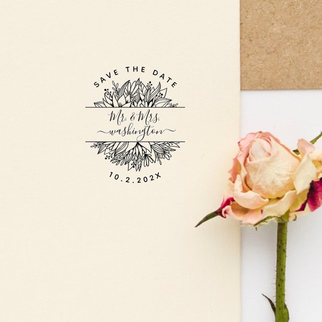 Elegant Modern Mr. & Mrs. Save The Date Flowers Self-inking Stamp (Creator Uploaded)