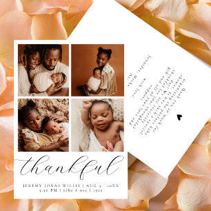 Elegant Modern Multi Photo Collage Baby Thankful Holiday Card