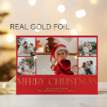 Elegant modern multi photo collage Merry Christmas<br><div class="desc">Simple minimalist elegant custom Christmas holiday card template with gold foil Merry Christmas typography,  five photos,  family name,  and your text. Easy to personalise on both sides!                Please note that you can choose the foil colour: GOLD,  SILVER,  or ROSEGOLD.</div>