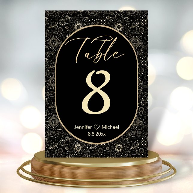 elegant modern mystical black gold wedding table number (Creator Uploaded)
