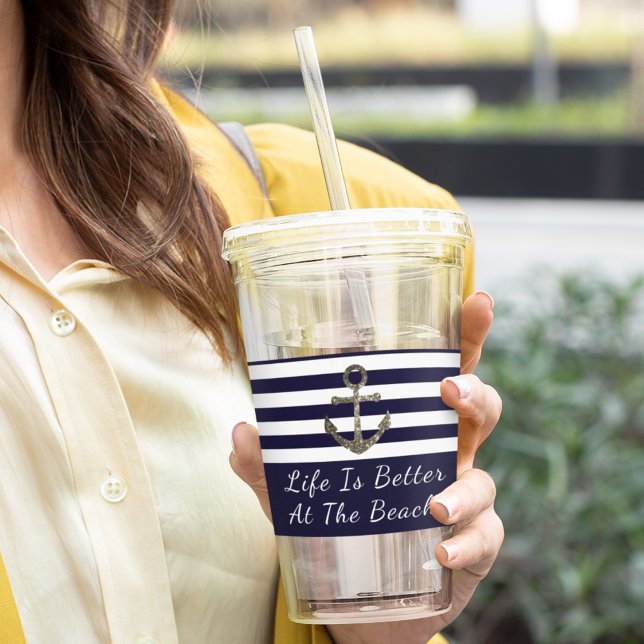 Elegant Modern Nautical Anchor Beach Vacation Acrylic Tumbler (Creator Uploaded)